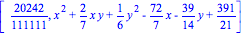 [20242/111111, x^2+2/7*x*y+1/6*y^2-72/7*x-39/14*y+391/21]